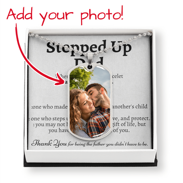 Stepped Up Dad Photo Dog Tag Necklace